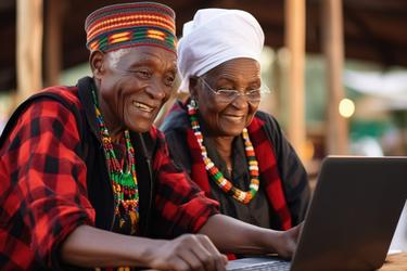 African beginners learning together on a laptop