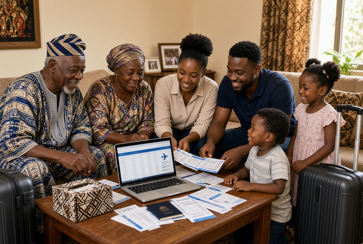 African adult preparing for new opportunities with a laptop and travel documents